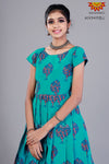 Girls Blue Cotton Pine Tree Long Gown 