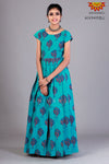 Girls Blue Cotton Pine Tree Long Gown 