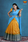 Teenage Girls Yellow Organza Silver Half Saree | Langa Davani 