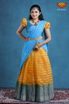 Teenage Girls Yellow Organza Silver Half Saree | Langa Davani 