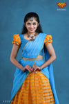Teenage Girls Yellow Organza Silver Half Saree | Langa Davani 