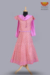 Girls Orange Block Print Lehenga with Dupatta 