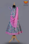 Girls Blue Block Print Lehenga with Dupatta 