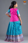 Girls Blue Diamond Tulips Pattu Pavadai 
