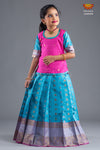 Girls Blue Diamond Tulips Pattu Pavadai 