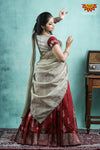 Teenage Girls Maroon Blooming Fire Half Saree | Langa Davani 