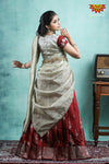 Teenage Girls Maroon Blooming Fire Half Saree | Langa Davani 