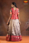 Girls Dark Peach Silver Fire Pattu Pavadai | Langa 