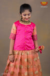 Peach Water Lilly Pattu Pavadai for Girls 