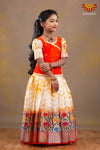 Orange Zig Zag shibori Pattu Pavadai for Girls 