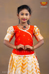 Orange Zig Zag shibori Pattu Pavadai for Girls 