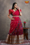 Girls Pink Organza Floral Creeper Half Saree | Langa Davani