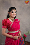 Girls Pink Organza Floral Creeper Half Saree | Langa Davani