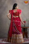 Girls Pink Organza Floral Creeper Half Saree | Langa Davani