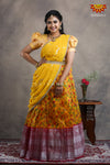 Girls Yellow Organza Floral Creeper Half Saree | Langa Davani