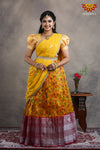 Girls Yellow Organza Floral Creeper Half Saree | Langa Davani
