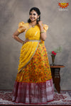 Girls Yellow Organza Floral Creeper Half Saree | Langa Davani