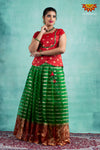 Girls Green Blue Meadow Pattu Pavadai 