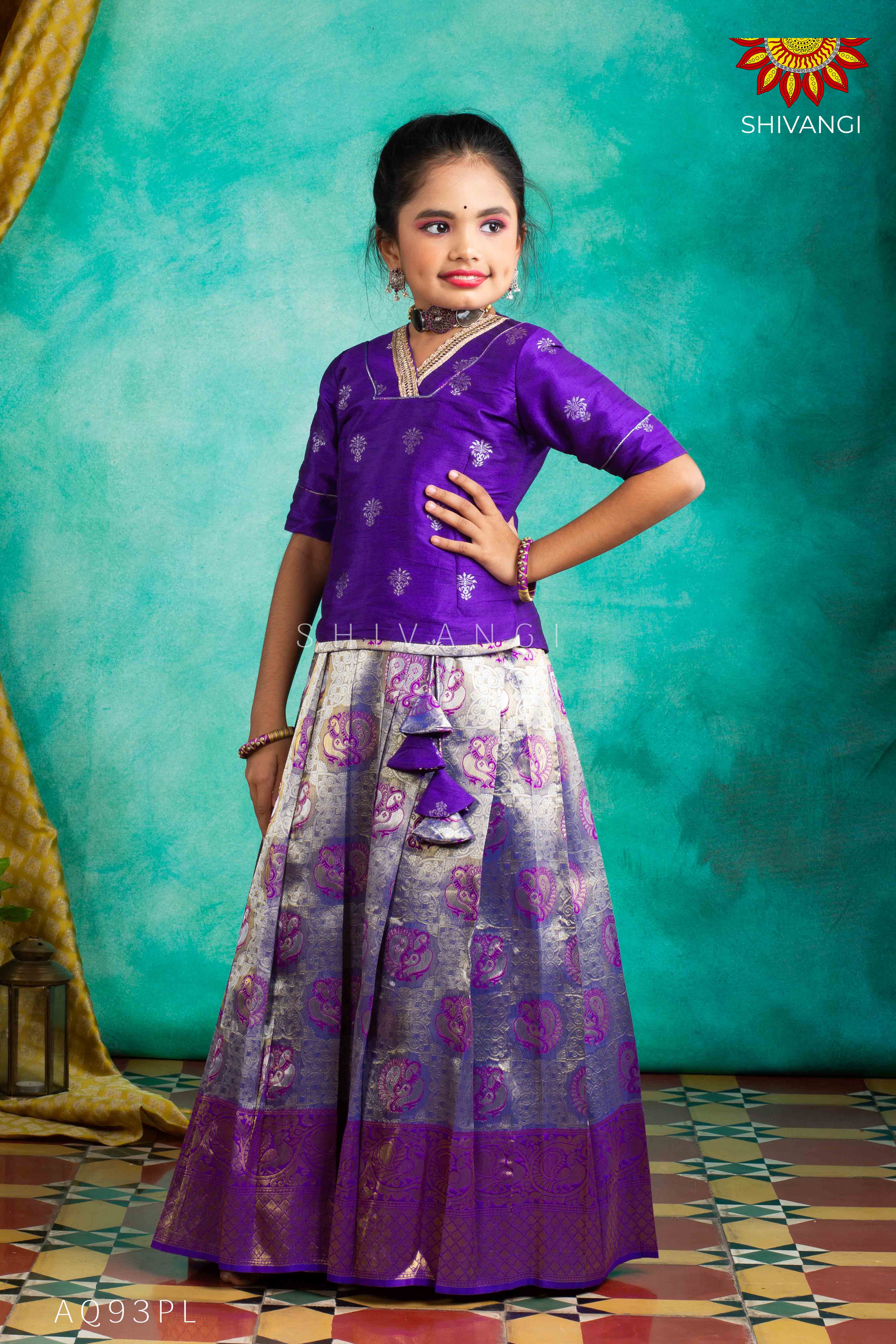 Girls Purple Dancing Annam Pattu Pavadai Langa - Main Image