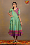 Girls Green Cotton Long Gown 