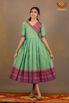 Girls Green Cotton Long Gown 