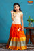 Girls Orange Floral Spring Pattu Pavadai 