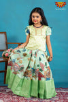 Girls Green Cocktail Peacock Pattu Pavadai | Langa 
