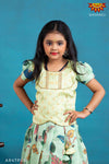 Girls Green Cocktail Peacock Pattu Pavadai | Langa 
