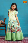Girls Green Cocktail Peacock Pattu Pavadai | Langa 