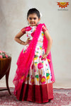 Girls Pink Yellow Lotus Lehenga 