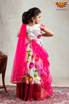 Girls Pink Yellow Lotus Lehenga 