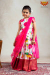 Girls Pink Yellow Lotus Lehenga 