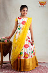 Girls Yellow Lotus Lehenga-Yellow 