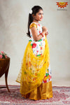 Girls Yellow Lotus Lehenga-Yellow 
