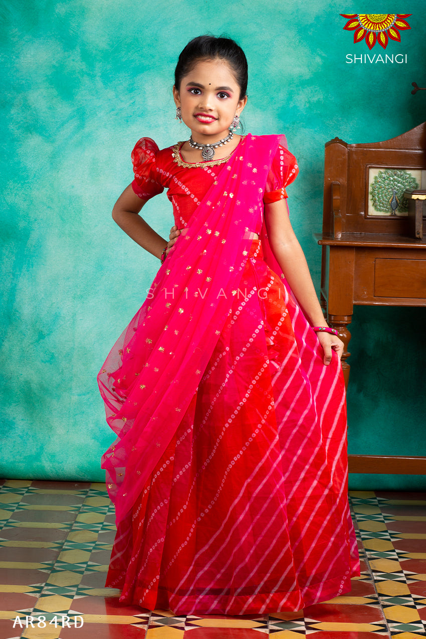 New Organza Model Langa davani For Teenage Girls-Lehenga Choli-Red