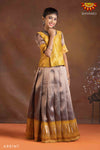 Girls Mustard Silver Fire Pattu Pavadai | Langa 