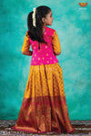 Yellow Satin Dancing Peacock Pattu Pavadai | Lehenga