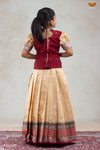 Girls Snow Drop Cream Pattu Pavadai Set | Lehenga