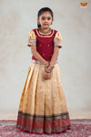 Girls Snow Drop Cream Pattu Pavadai Set | Lehenga