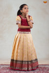 Girls Snow Drop Cream Pattu Pavadai Set | Lehenga