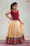 Girls Snow Drop Cream Pattu Pavadai Set | Lehenga