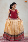 Girls Snow Drop Cream Pattu Pavadai Set | Lehenga