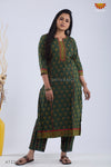 Green Ajrakh Printed Kurti