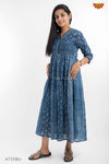 Blue Indigo Floral Print Dress 
