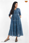 Blue Indigo Floral Print Dress 