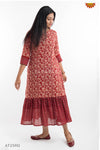 Red Ajrak Floral Print Kurti 