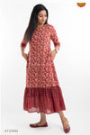 Red Ajrak Floral Print Kurti 
