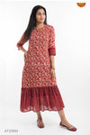 Red Ajrak Floral Print Kurti 