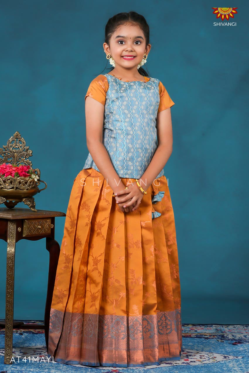 2023 Latest Traditional Pattu Pavdai For Girls Ethnic Wear Yellow