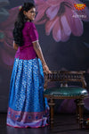 Girls Blue Silver Elephant Pattu Pavadai 